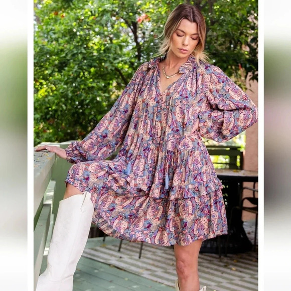 New! Easel Paisley Printed Challis Dress - Picture 6 of 9